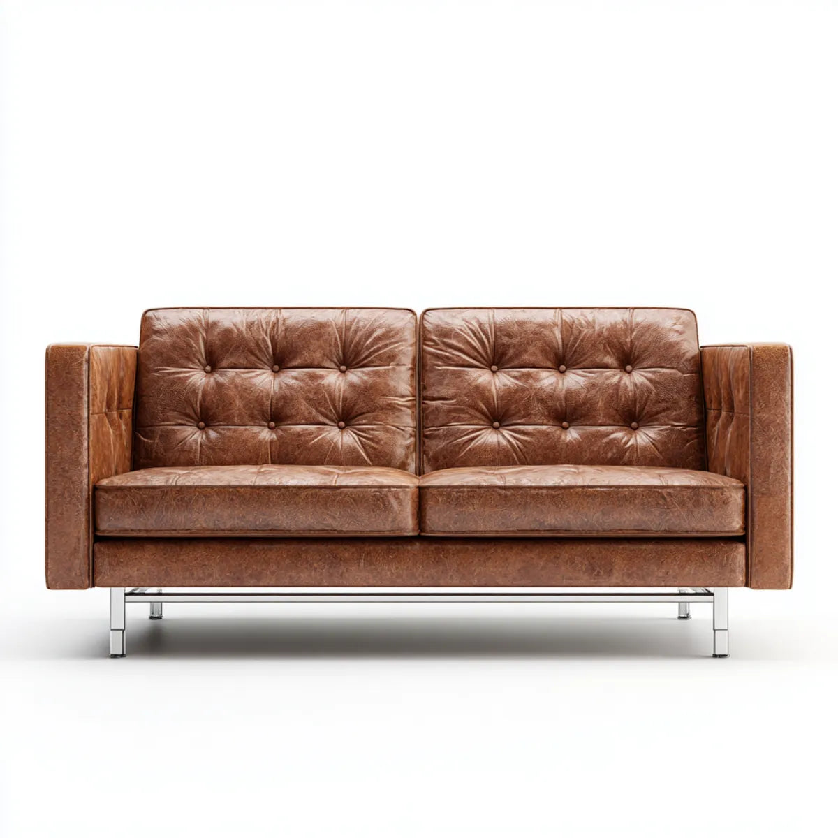 Canapé 2 places marron en cuir synthétique PU capitonné 180 x 85 x 84 cm