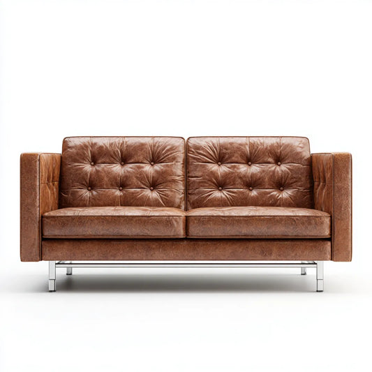 Canapé 2 places marron en cuir synthétique PU capitonné 180 x 85 x 84 cm