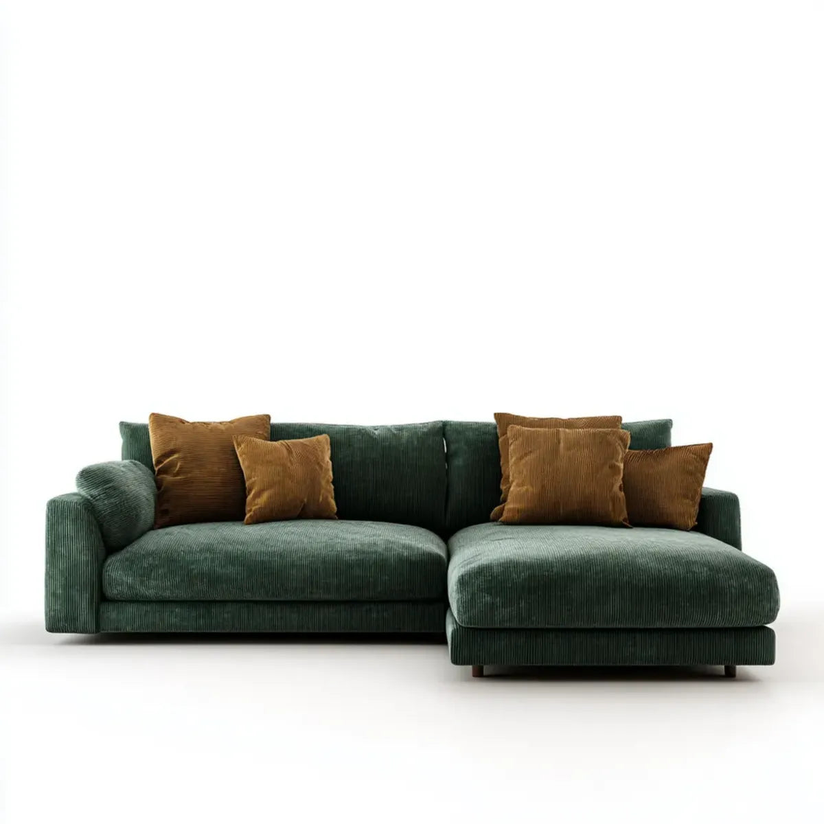 Canapé d’angle 4 places vert foncé en velours côtelé polyester avec méridienne droite 280 x 165 x 85 cm
