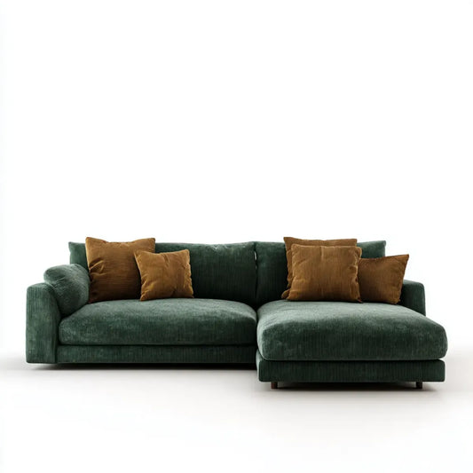 Canapé d’angle 4 places vert foncé en velours côtelé polyester avec méridienne droite 280 x 165 x 85 cm