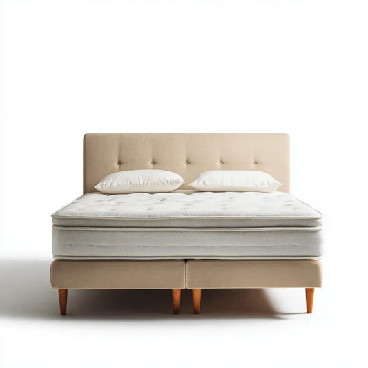 Lit double avec matelas 160 x 200 cm beige en polyester forme rectangulaire