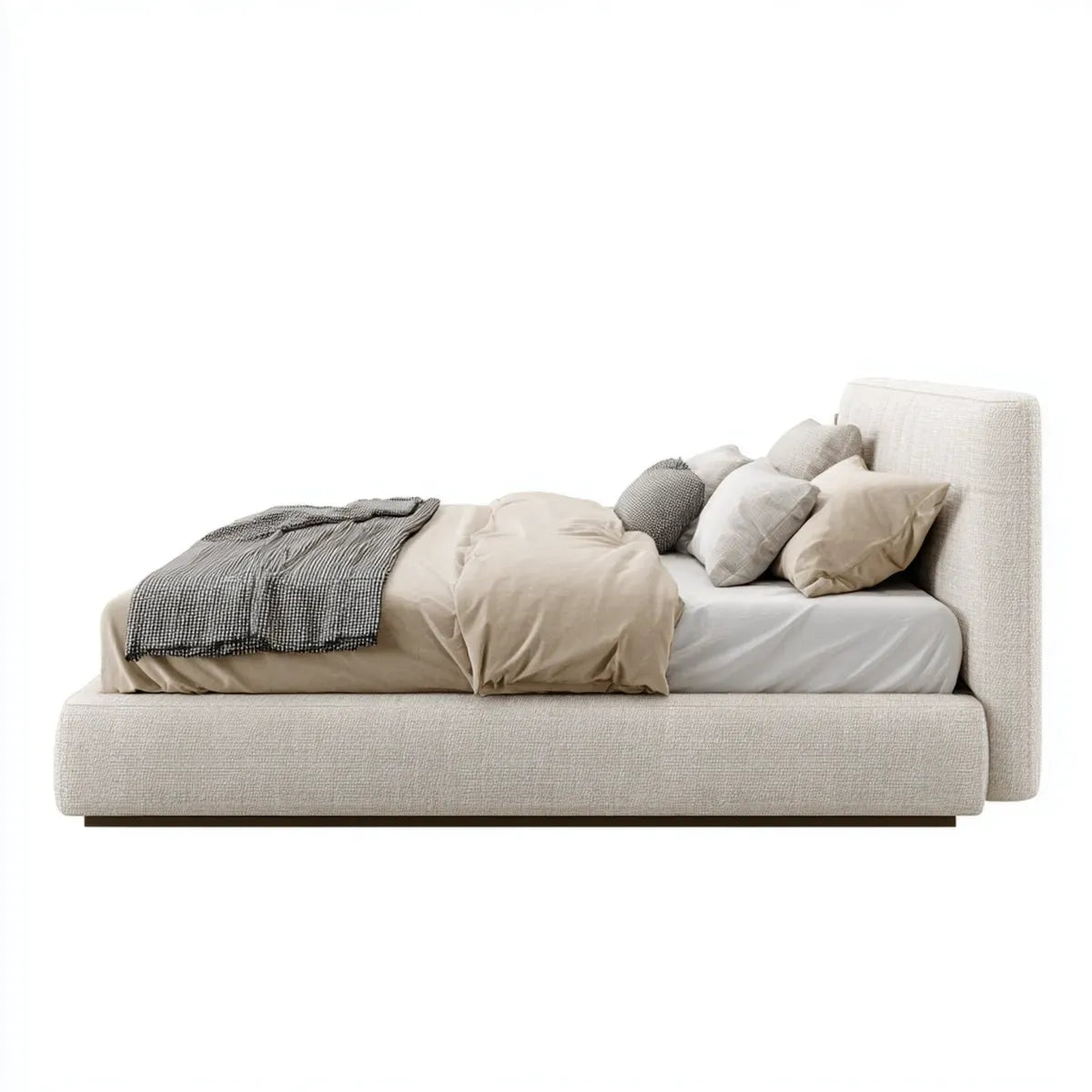 Lit double capitonné beige 160 x 200 cm en polyester bouclette rectangulaire avec tête de lit