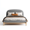 Lit double 160 x 200 cm gris en polyester avec cadre en bois massif forme arrondie