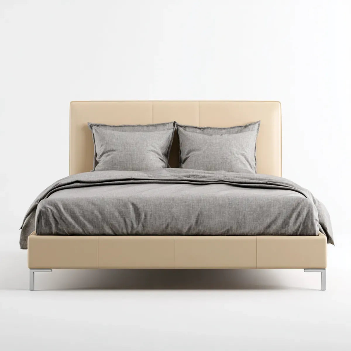 Lit double capitonné beige 160 x 200 cm en cuir synthétique PU rectangulaire