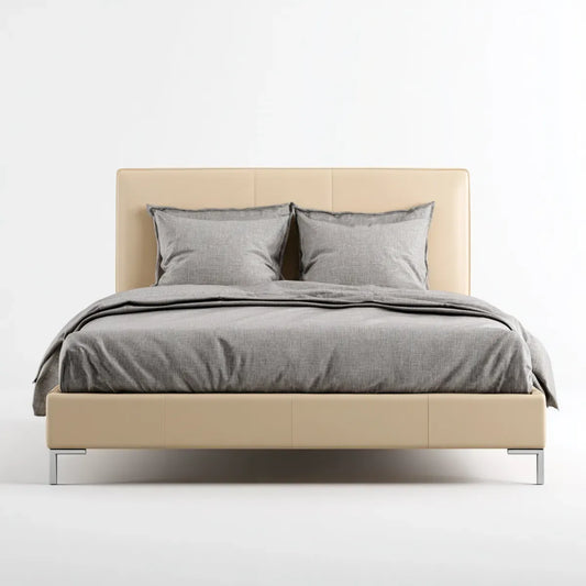 Lit double capitonné beige 160 x 200 cm en cuir synthétique PU rectangulaire