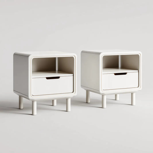 Lot de 2 tables de chevet blanches en MDF rectangulaires avec tiroir et niche 40 x 35 x 55 cm