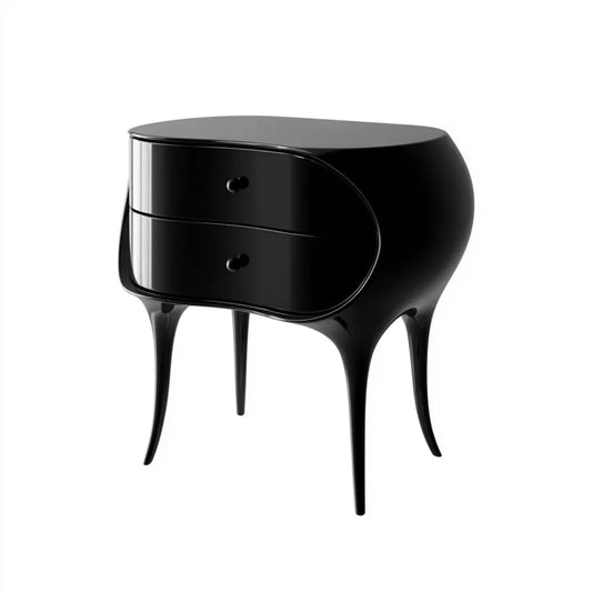 Table de chevet 2 tiroirs noire 60 x 40 x 65 cm MDF laqué forme arrondie