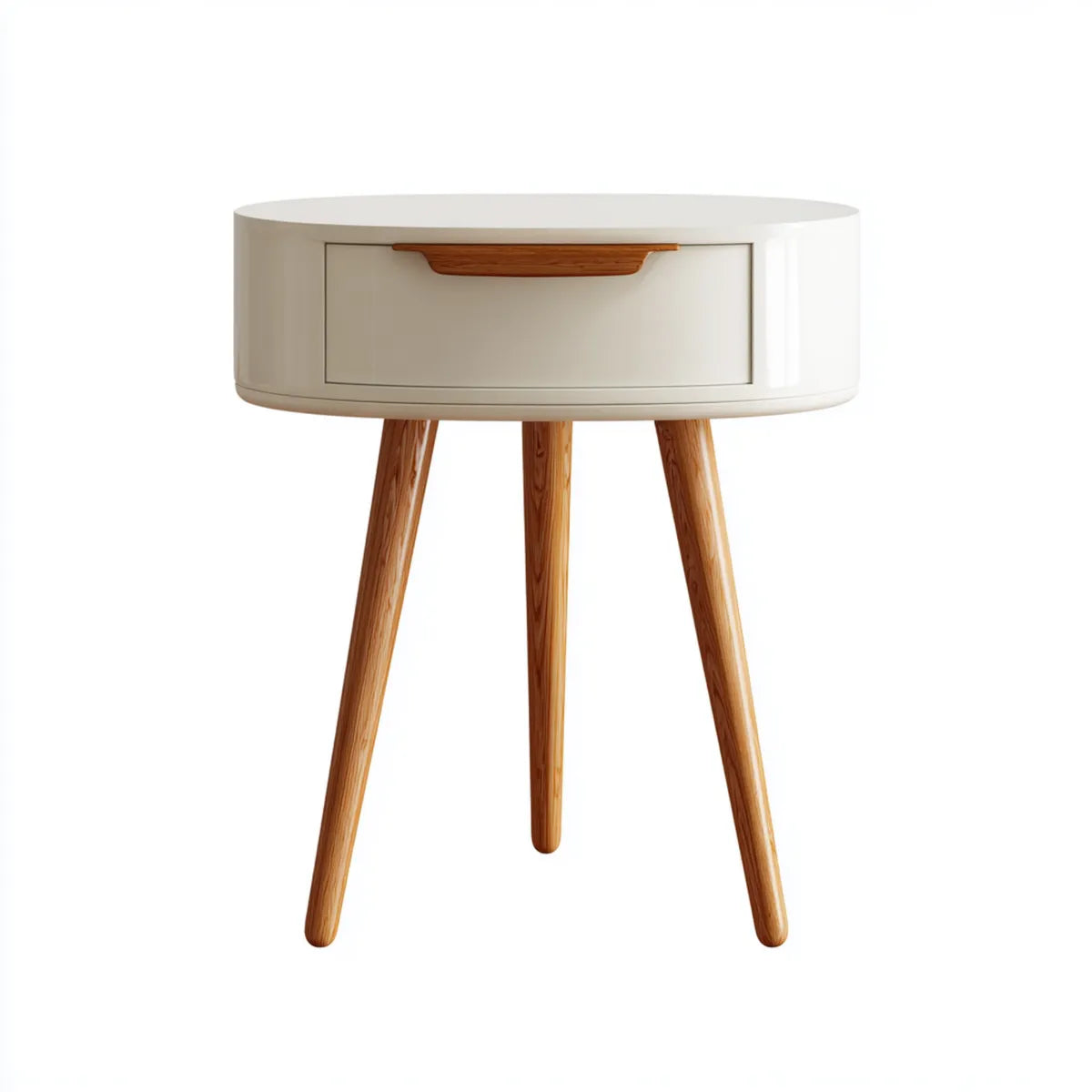 Table de chevet ronde blanche avec tiroir pieds en bois massif 40 x 40 x 55 cm