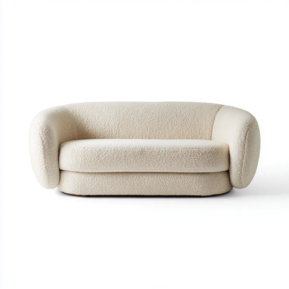 Canapé 2 places crème en polyester bouclette forme arrondie 150 x 85 x 75 cm