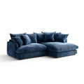 Canapé d'angle avec méridienne droite bleu nuit 4 places 290 x 170 x 85 cm velours côtelé en polyester forme L