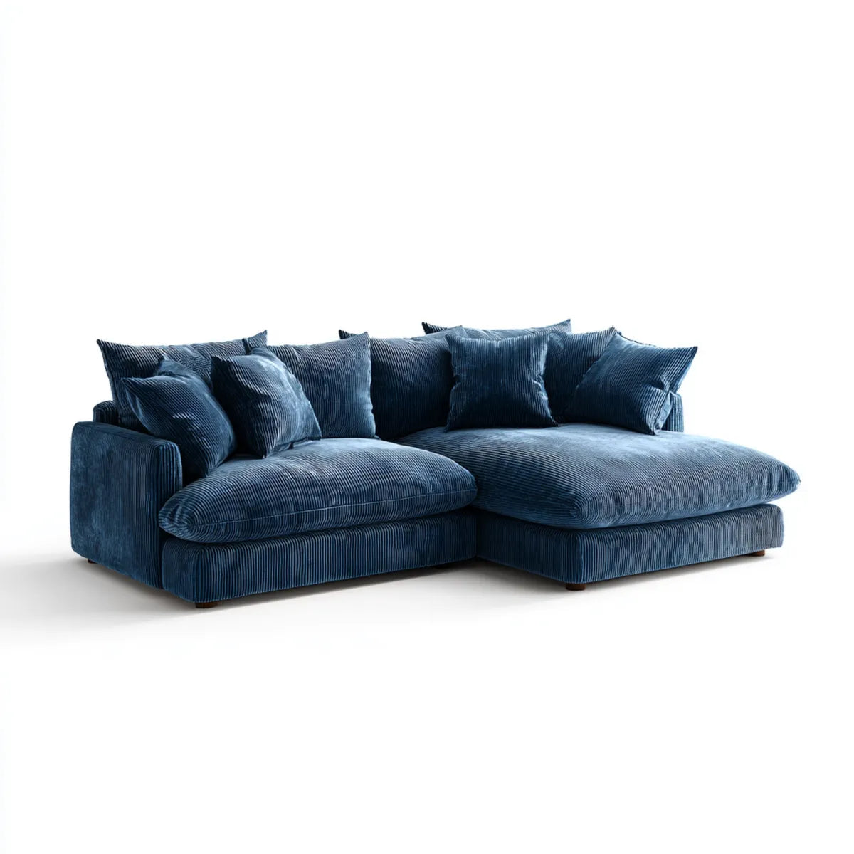 Canapé d'angle avec méridienne droite bleu nuit 4 places 290 x 170 x 85 cm velours côtelé en polyester forme L