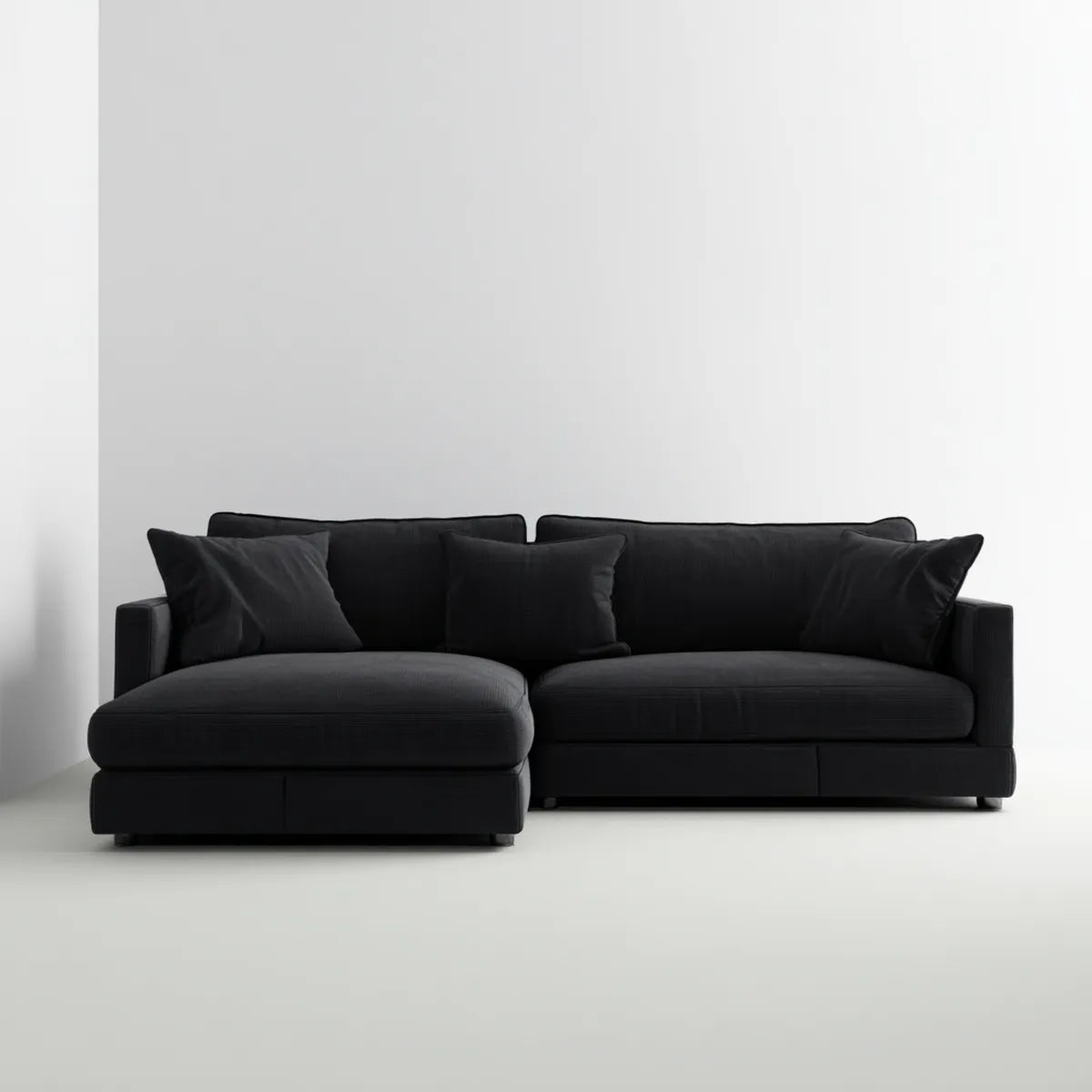 Canapé d'angle gauche 4 places noir en velours côtelé 280 x 165 x 85 cm