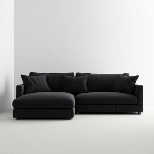 Canapé d'angle gauche 4 places noir en velours côtelé 280 x 165 x 85 cm