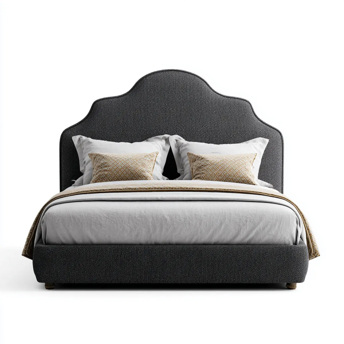 Lit double capitonné gris anthracite 160 x 200 cm en polyester avec tête de lit arrondie