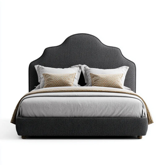 Lit double capitonné gris anthracite 160 x 200 cm en polyester avec tête de lit arrondie