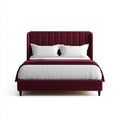 Lit double 160 x 200 cm bordeaux en velours polyester avec tête de lit capitonnée rectangulaire