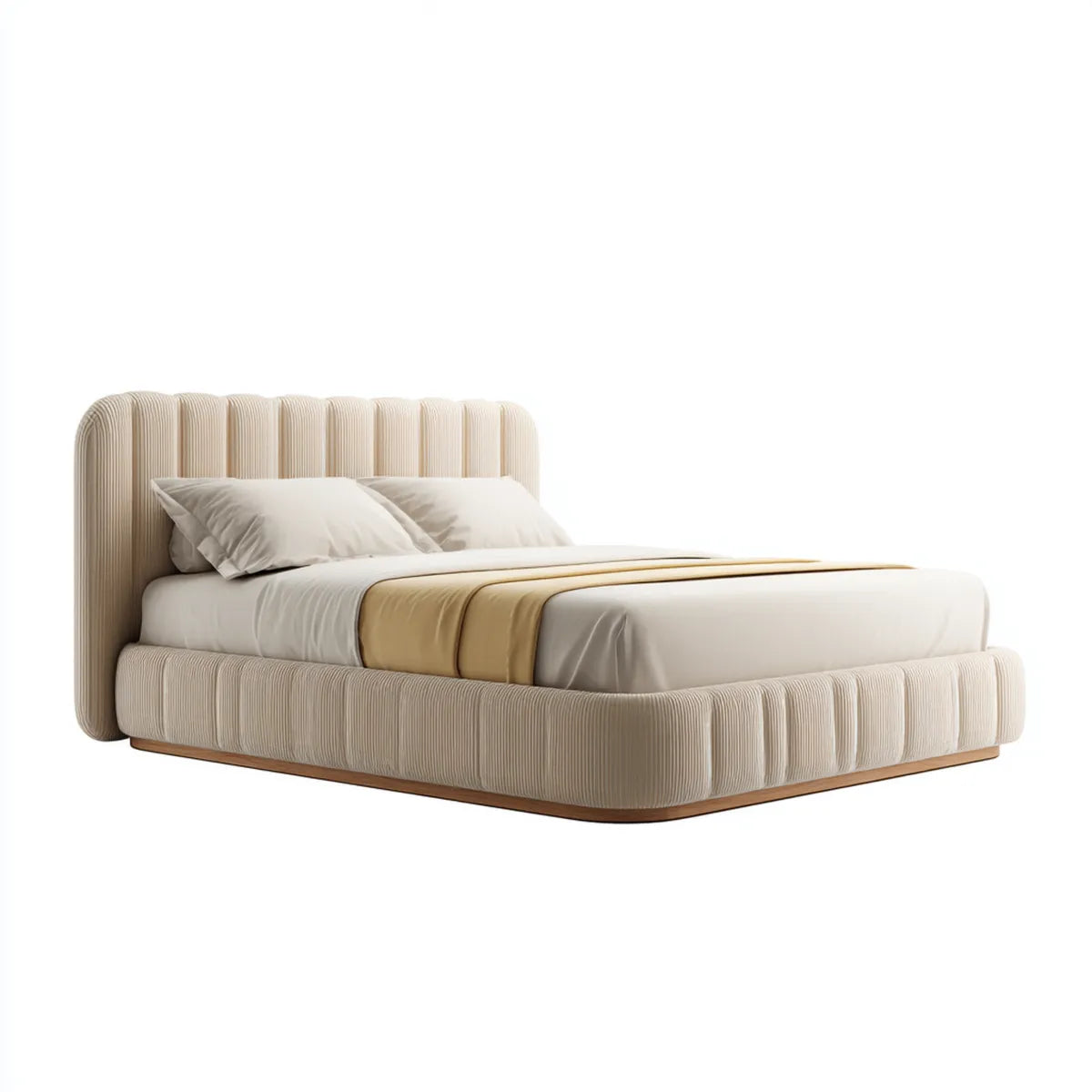 Lit double capitonné beige 160 x 200 cm en polyester côtelé rectangulaire