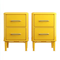 Lot de 2 tables de chevet jaunes à 2 tiroirs en acier 45 x 35 x 60 cm rectangulaires