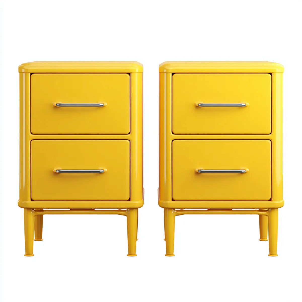 Lot de 2 tables de chevet jaunes à 2 tiroirs en acier 45 x 35 x 60 cm rectangulaires
