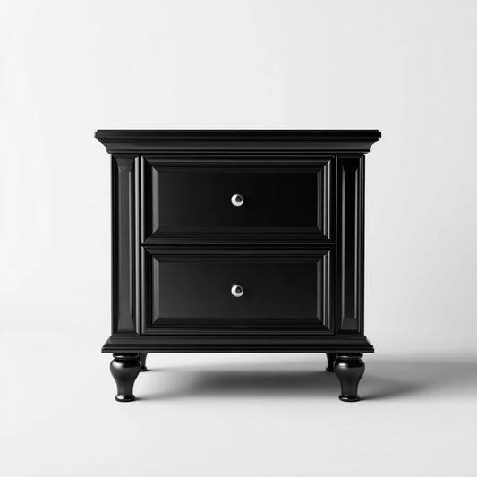 Table de chevet noire à 2 tiroirs en panneaux MDF 60 x 40 x 65 cm rectangulaire