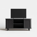 Meuble TV rectangulaire noir 140 x 40 x 60 cm en panneaux MDF avec 2 portes et niche centrale